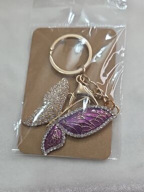 Ladies Purple Rhinestone Butterfly Keychain Bag Charm Purse Charm Accessories